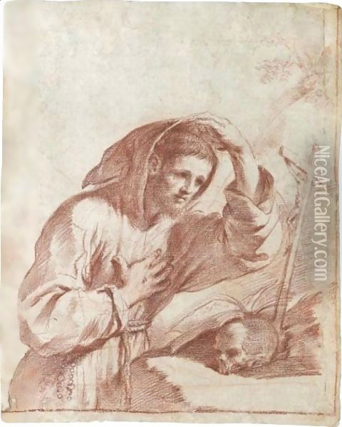 Saint Francis In Contemplation Of A Crucifix Oil Painting - Giovanni Francesco Barbieri