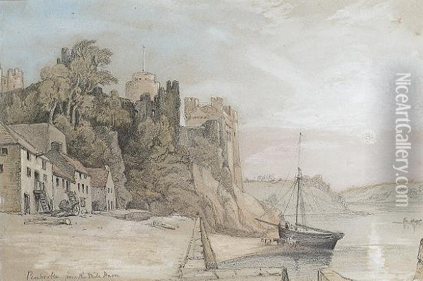 Pembroke From The Mill Dam Oil Painting - William Andrews Nesfield