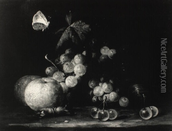 Still Life With Grapes And Cherries Oil Painting - Jan Pauwel Gillemans The Elder