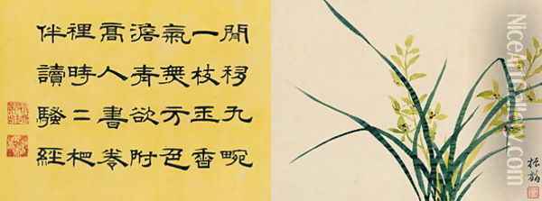 Leaf 3a and Leaf 3b, from Master Shen Fengchis Orchid Manual, Vol. II, 1882 Oil Painting - Zhenlin Shen