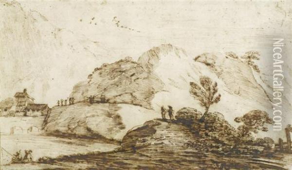 Landscape With Mountain Oil Painting - Il Falsario Di Guerchino