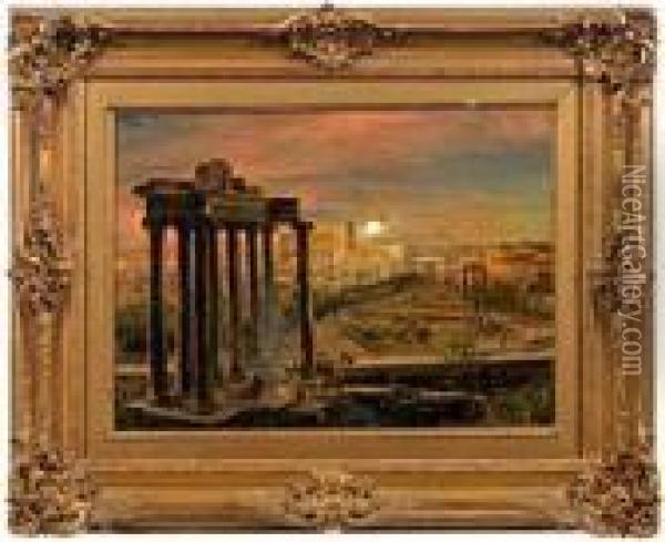 Ansicht Von Rom Mit Dem Forum Romanum Im Mondschein Oil Painting - Oswald Achenbach