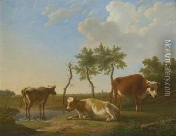 Kuhe In Hollandischer
 Landschaft. Oil Painting - Gillis Smak Gregoor