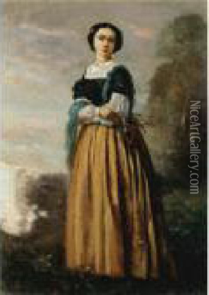 Femme A Pied Oil Painting - Jean-Baptiste-Camille Corot