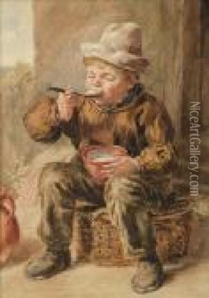 The Porridge Eater Oil Painting - William Henry Hunt
