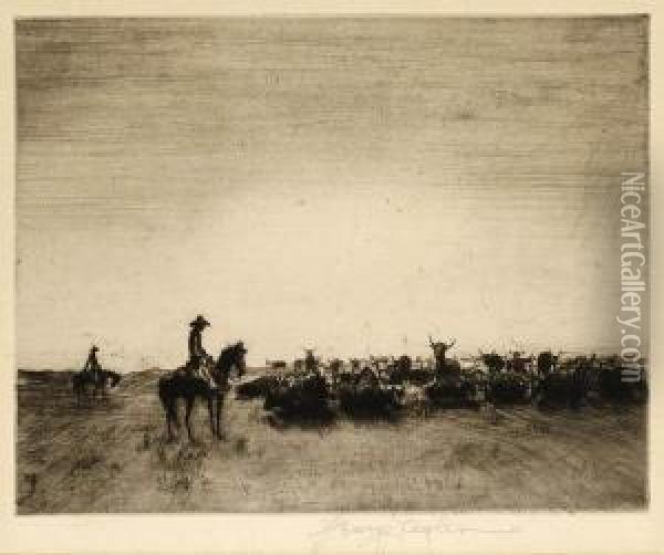 Cowboys Watching Oil Painting - Henry Bryan Ziegler