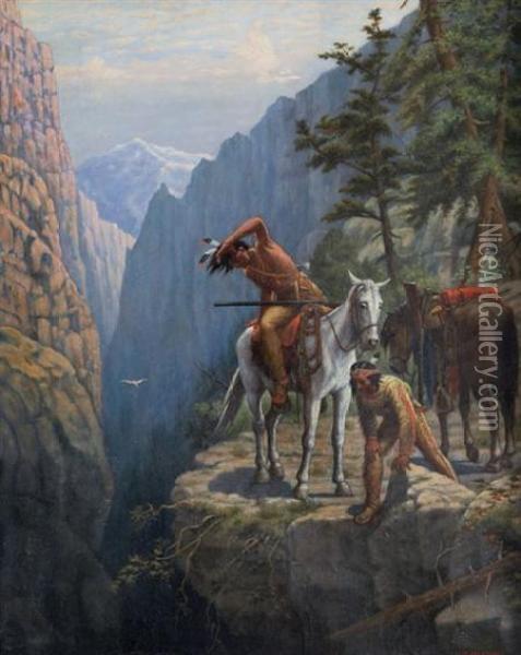 American, - Indians At Theoverlook Oil Painting - Matthews Hastings
