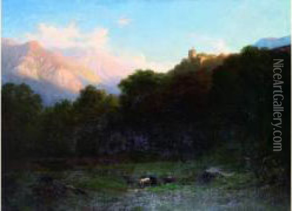 Paysage De Montagne, Le Retour Du Troupeau Oil Painting - Charles Louis Guigon