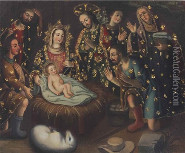 Adoration Of The Shepherds Oil Painting - Gaspar Miguel De Berrio