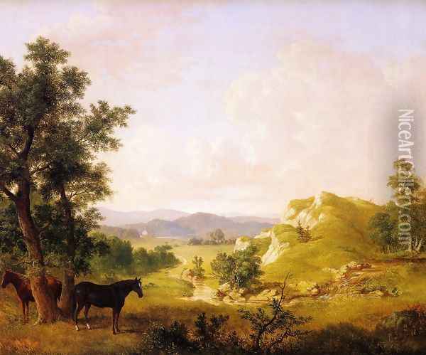 Landscape with Horses Oil Painting - Thomas Hewes Hinckley
