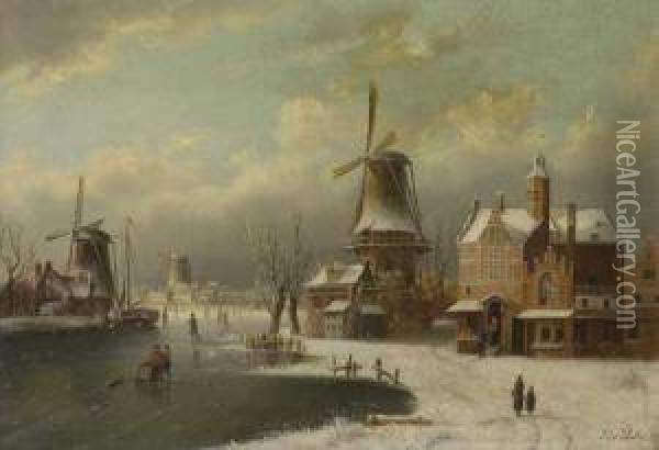 Winterlandschaften. Oil Painting - Jacobus Johannes Van Poorten