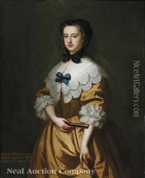 Portrait Of Elizabeth, Viscountess Hinchingbrooke Oil Painting - Thomas Hudson