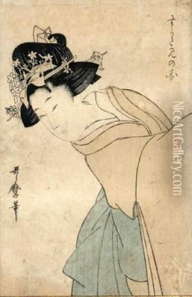Portrait En Buste De Jeunes Femmes Oil Painting - Kitagawa Utamaro