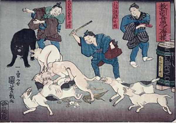 Moral teaching for shopboys giving good and bad examples of behaviour 11 Oil Painting - Utagawa Kuniyoshi