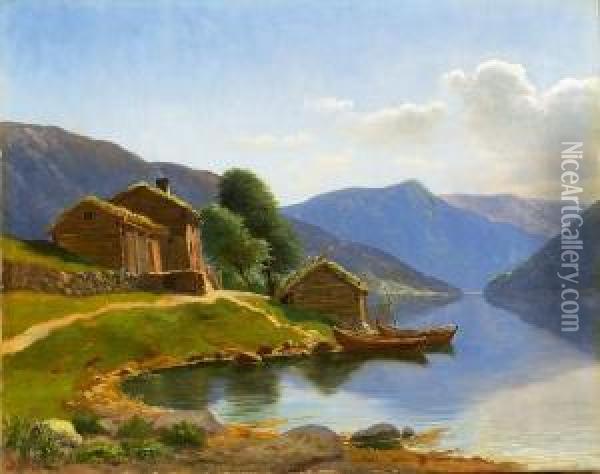 Fra Veblungsnaes I Romsdalen 1876 1876 Oil Painting - Christian Eriksen Skredsvig