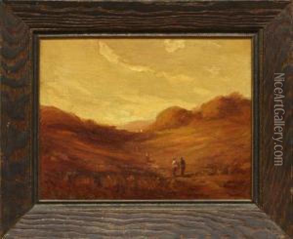 Figures Walking Through Field At Sunset Oil Painting - Tilden Dakin