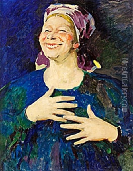 Skrattande Bondkvinna Oil Painting - Filip Malyavin