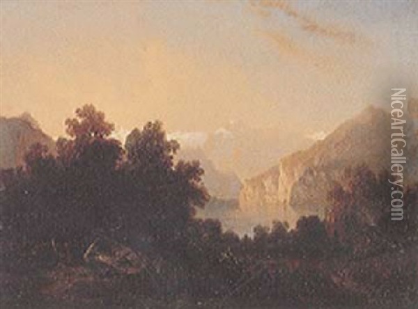 Bord De Lac En Montagne Oil Painting - Francois Diday