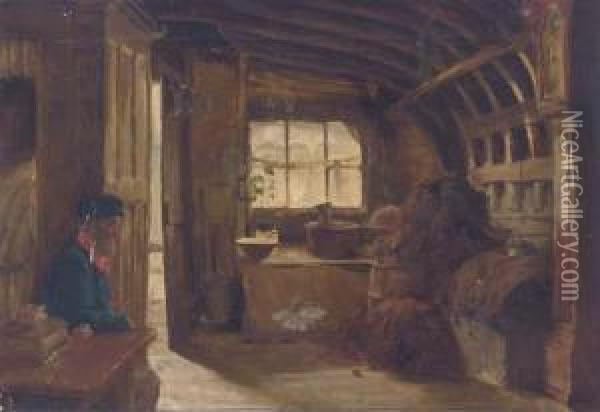 Old Adam In An Upturned Boat, Burnham Oil Painting - James Wallace