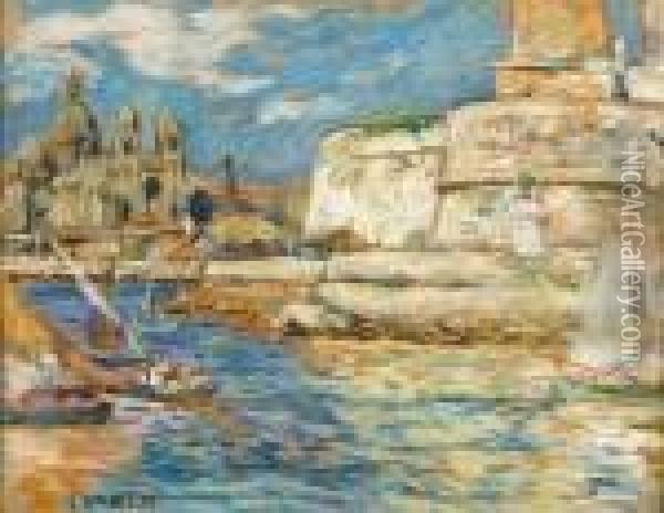 Le Port De Marseille. Oil Painting - Marcel Leprin