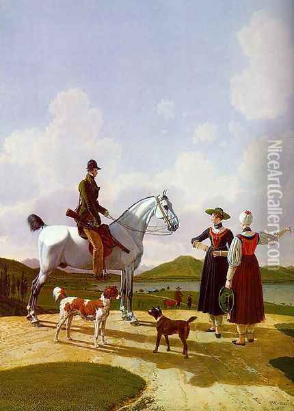 Riders on Lake Tegernsee 1825 Oil Painting - Wilhelm Von Kobell