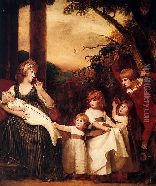 Portrait Of Charlotte Bosanquet With Her Five Elder Children Oil Painting - George Romney