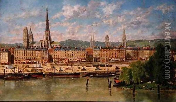 The Port at Rouen Oil Painting - Torello Ancillotti