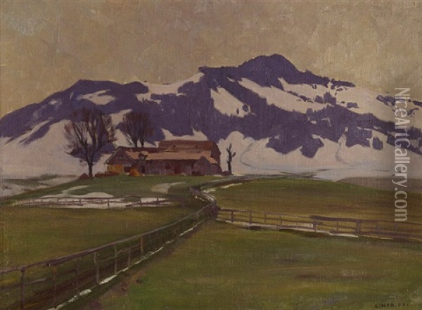 Vorfruhlingslandschaft Bei Steinegg. Im Hintergrund Chlosterspitz Oil Painting - Carl August Liner