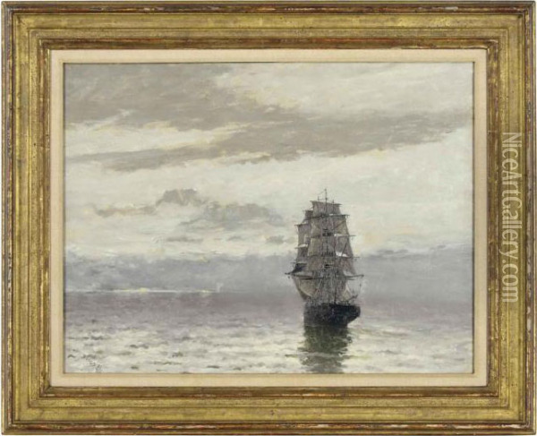 Square-rigger By Moonlight Oil Painting - Frank Myers Boggs