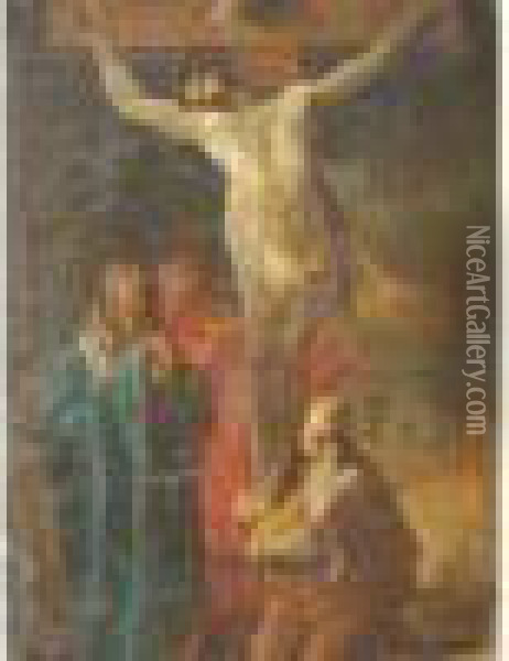 Marie Madeleine, La Vierge Et Saint Jean Au Pied De La Croix Oil Painting - Jean-Baptiste-Marie Pierre