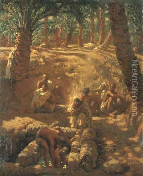 Berbers at an Oasis Well Oil Painting - Alphonse Etienne Dinet