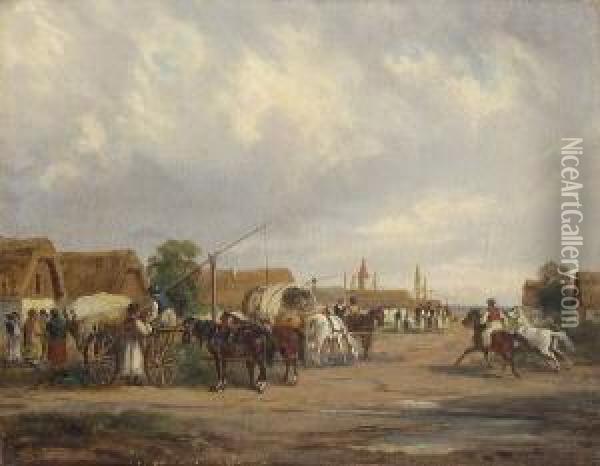 Bauernmarkt In Der
 Puszta. Oil Painting - Alfred Steinacker