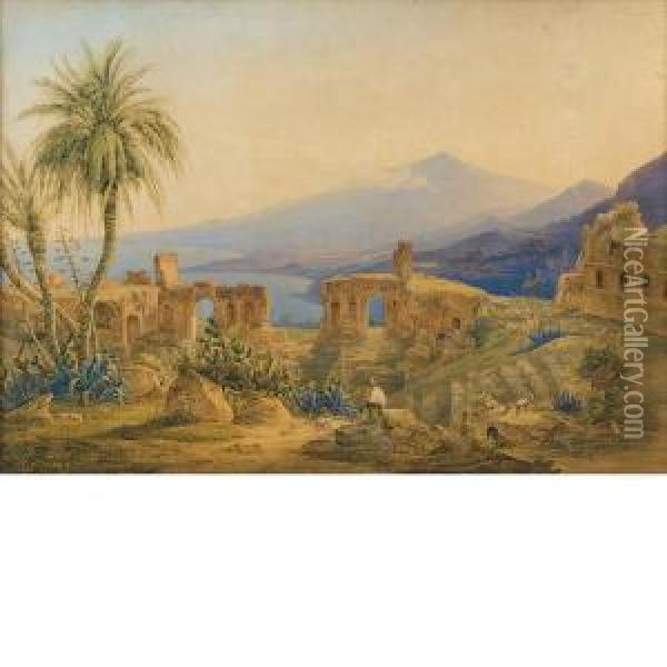 Veduta Sul Golfo Di Taormina Dal Teatro Greco Oil Painting - Jakob Suter