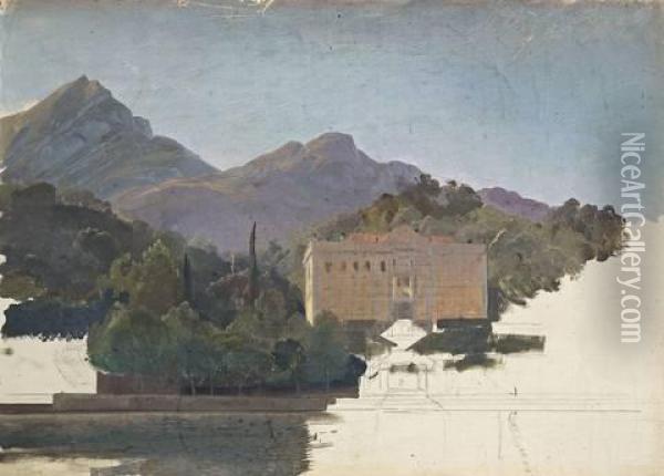 The Villa Carlotta Along Lake Como (study) Oil Painting - Carl Hummel