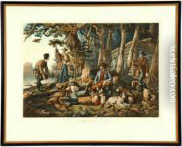 Camping Out, Some Of The Right Sort Oil Painting - Currier & Ives Publishers