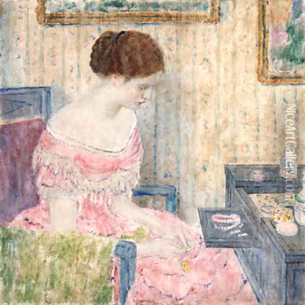 Woman with Jewels Oil Painting - Frederick Carl Frieseke