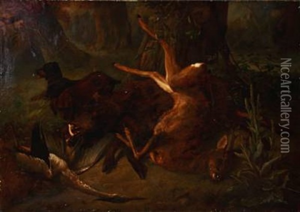 Hunting Scene Oil Painting - Friedrich Rueckert