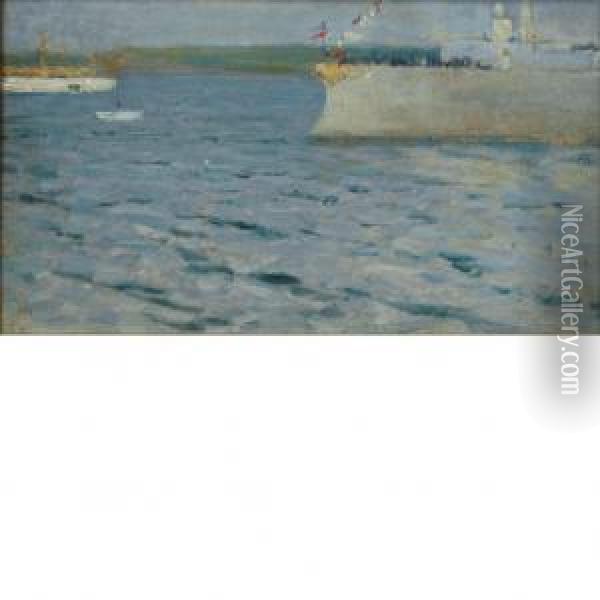 Ships At Sea Oil Painting - Michail Stepanovich Tkatchenko