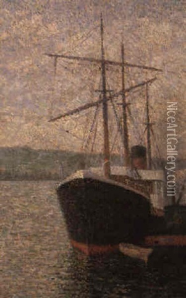 Steamer Dans Le Port De Rouen Oil Painting - Albert Dubois-Pillet