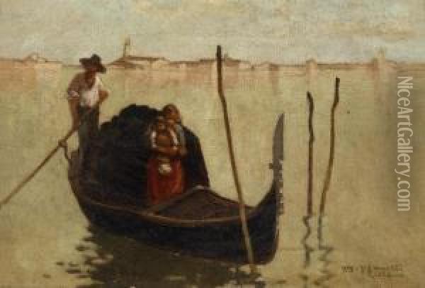 Gondola In The Venetian Lagoon Oil Painting - Vittore Zanetti Zilla