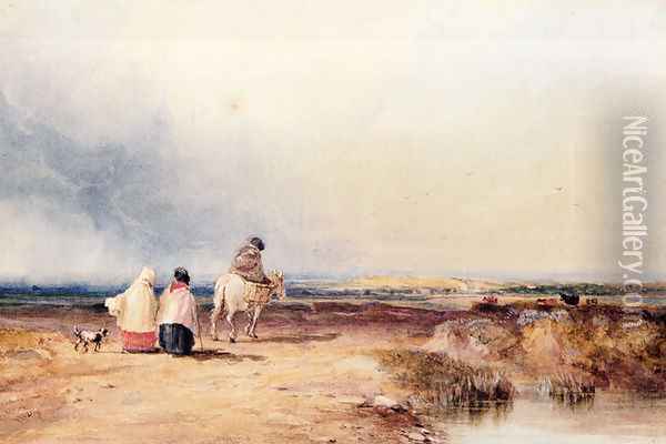 Travellers On A Country Track Oil Painting - David Cox