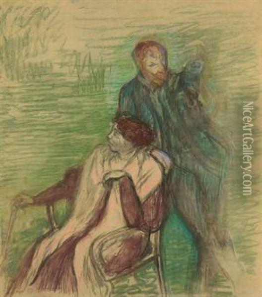 Esquisse Pour Un Portrait (m. Et Mme Louis Rouart) Oil Painting - Edgar Degas