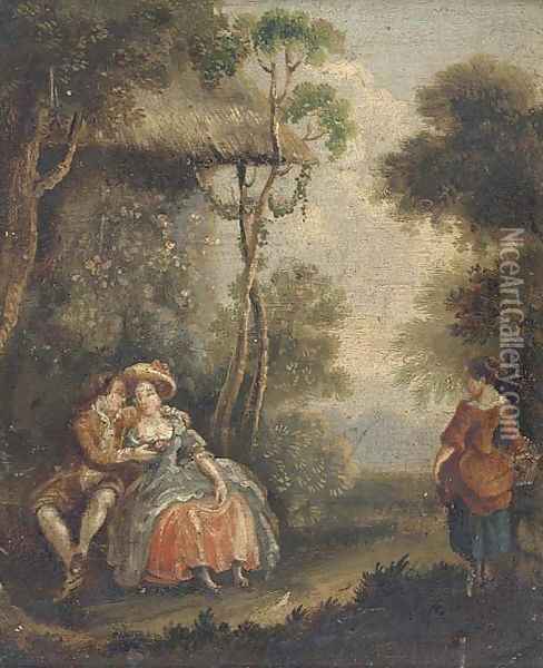 An amorous couple in a landscape Oil Painting - Watteau, Jean Antoine