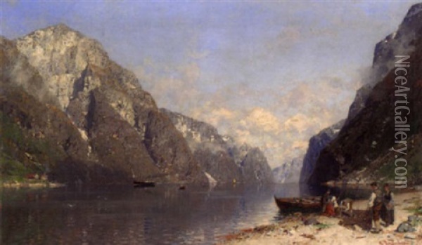 Norwegische Fjordlandschaft Oil Painting - Georg Anton Rasmussen