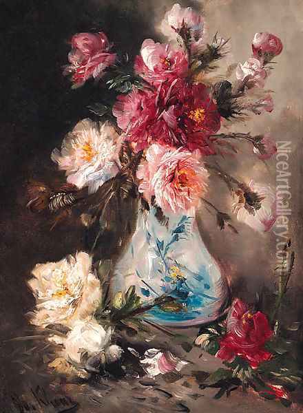 Roses in a Vase Oil Painting - Henry Schouten