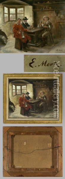 Gesellige Tischrunde Beim Kartenspiel Oil Painting - Eduard Merk