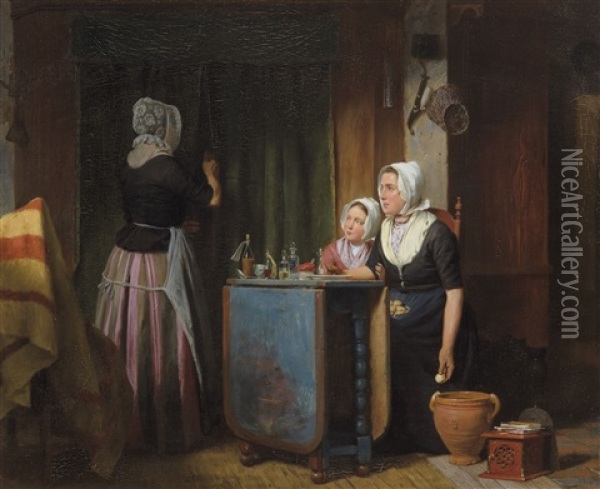A Family Scene Oil Painting - Johann Christian Gustav Zeitz