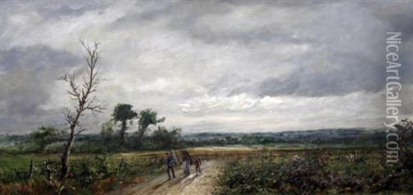 Faggot Gatherers In An Open Landscape Oil Painting - Adolphe Ragon