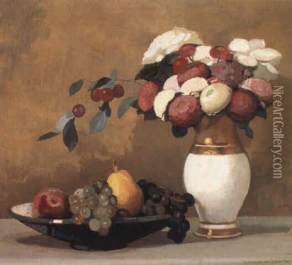 Still Life With Fruit And Flowers Oil Painting - Lucien Victor Guirand De Scevola
