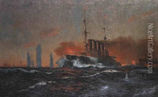 Battle Off The Coast Of Chile (cap Coronel) Oil Painting - Robert Schmidt